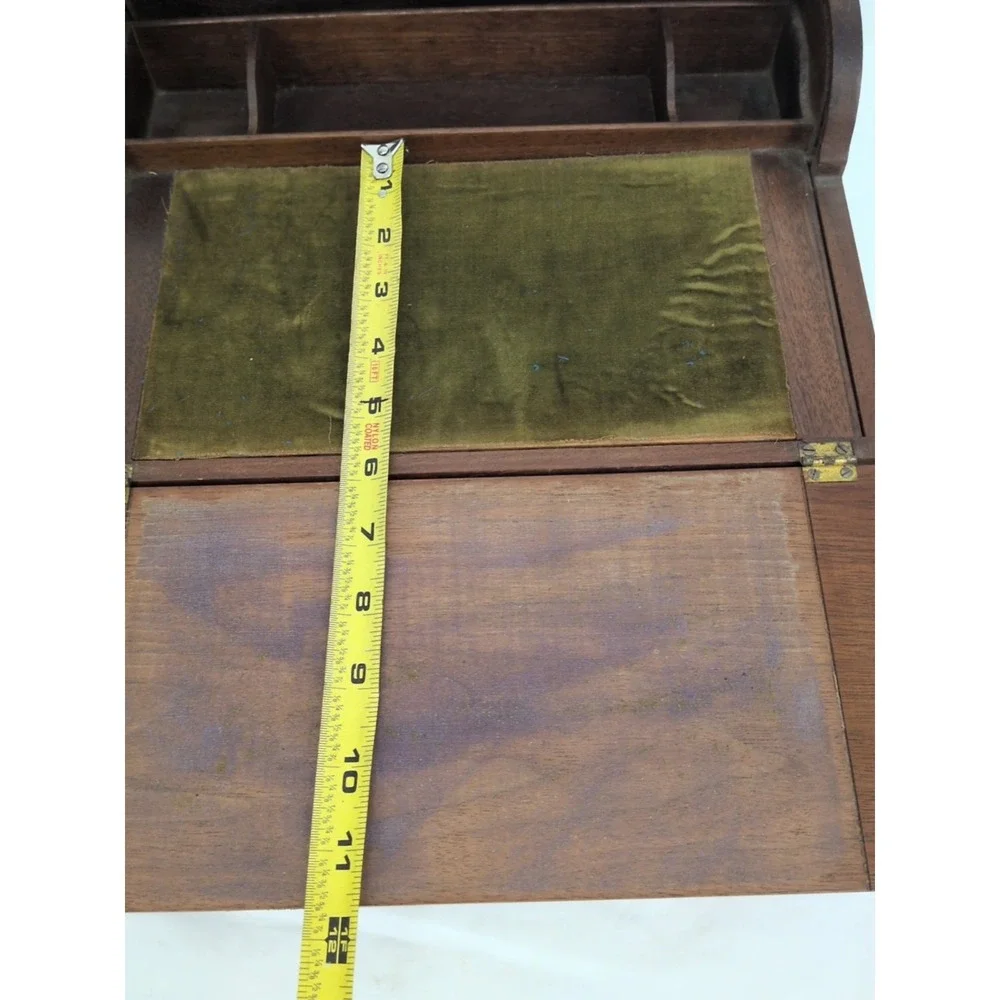 Antique Travel Desk Lap Writing Box Tambour Rolltop With Key And Glass Inkwell